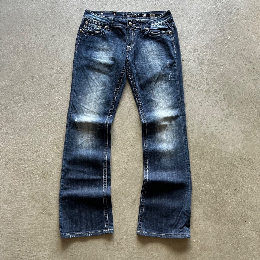 Vintage Miss Me Bootcut Jeans Womens 32x34 Blue Denim Flare Embellished Y2K Gem